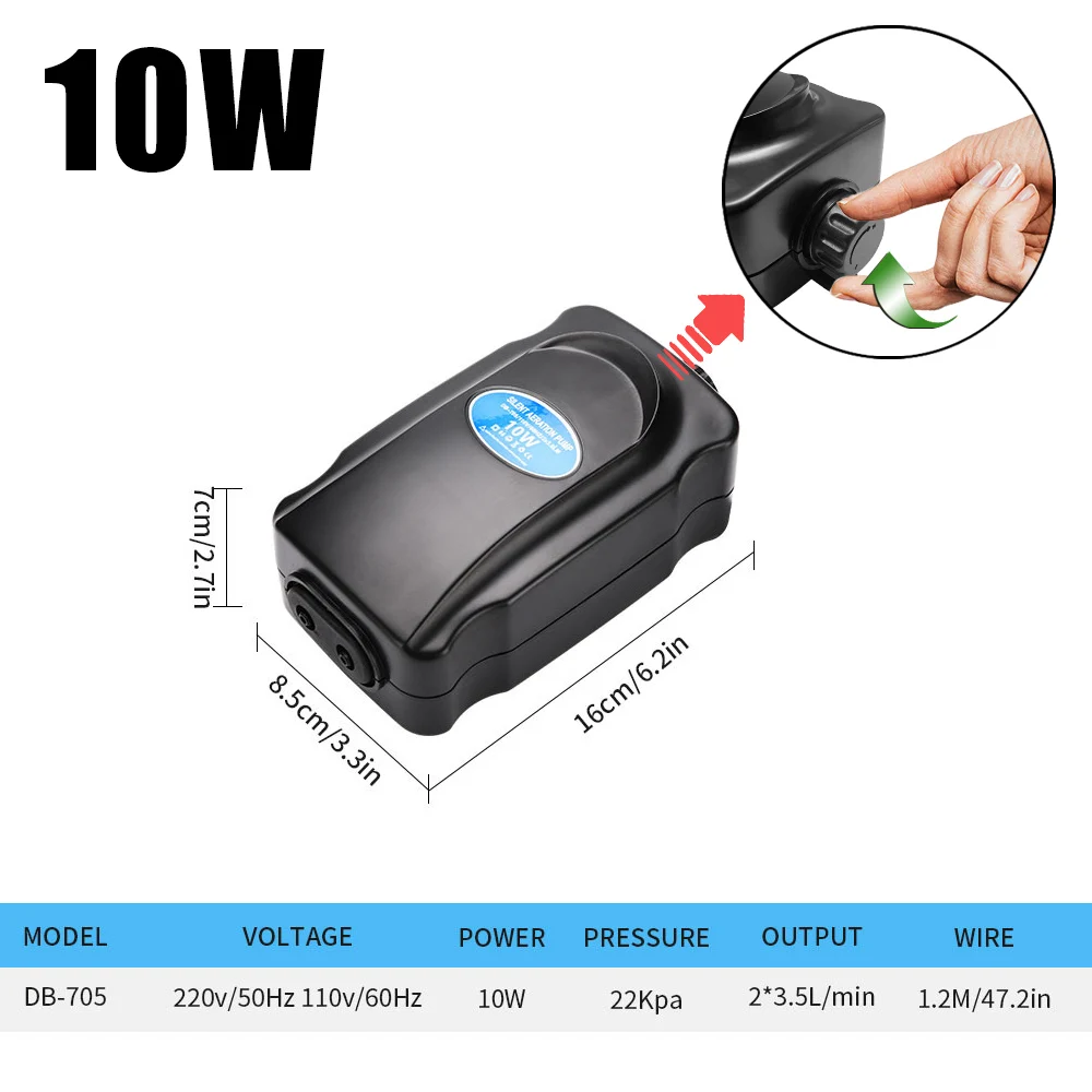 Regulowana cicha pompka powietrza do akwarium 3W–12W 220V do sypialni Szary