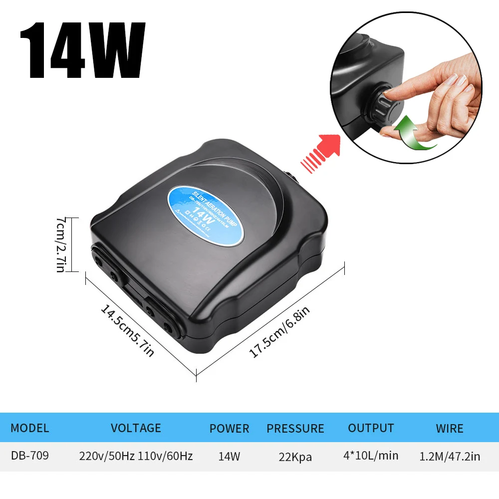 Regulowana cicha pompka powietrza do akwarium 3W–12W 220V do sypialni żółty