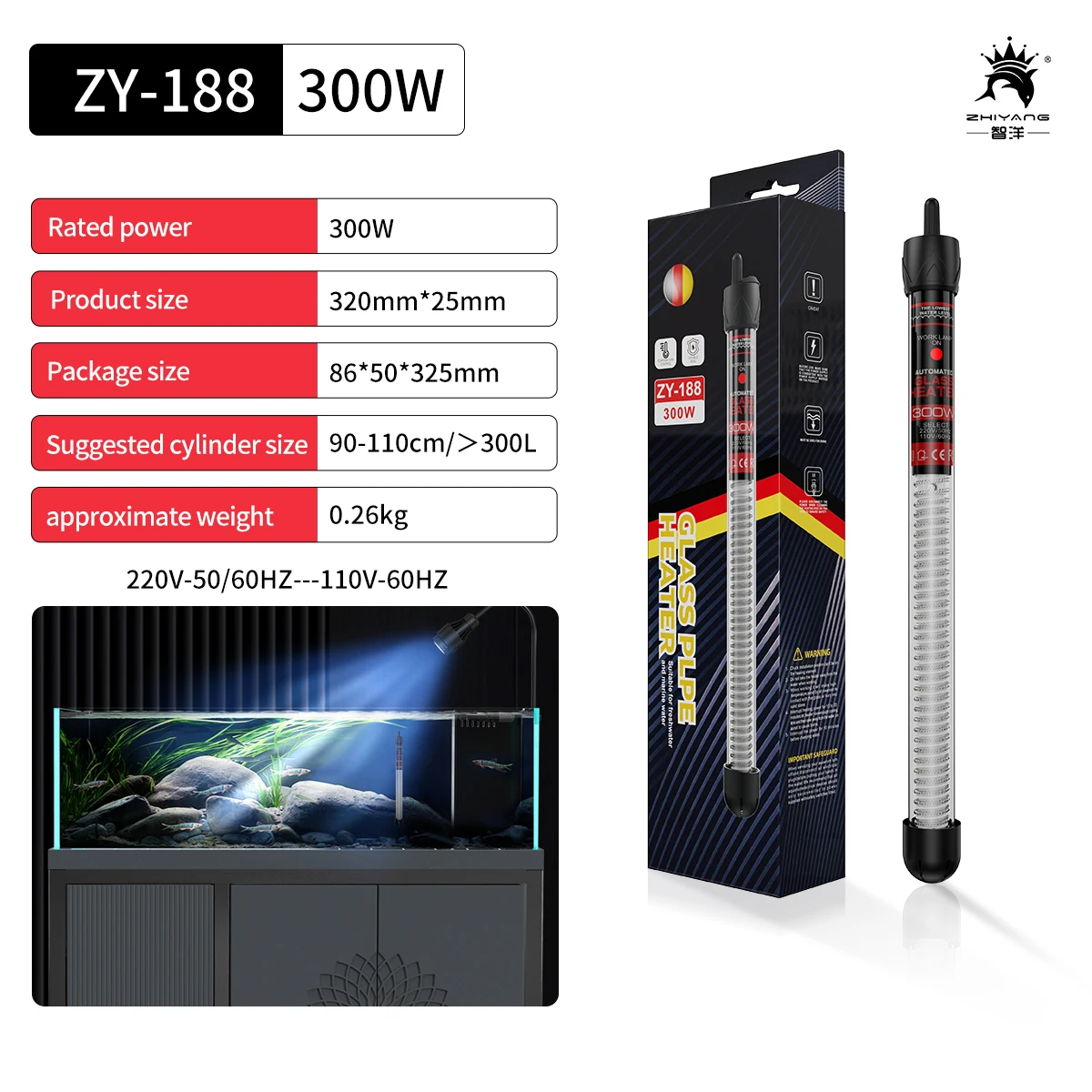 Regulowany podgrzewacz wody do akwarium z termostatem 25W–300W Niebieski