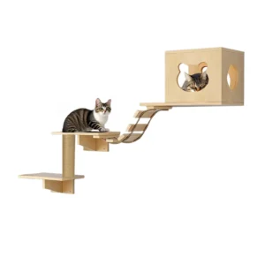 Ścienna półka dla kota z drewna sosnowego — hamak i drapak Czarny