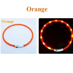 Silikonowa obroża LED dla psa z ładowaniem USB – 3 tryby, do 70 cm Złoto