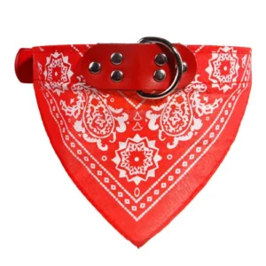 Skórzana bandana-obroża dla psa i kota z nadrukiem Czerwony