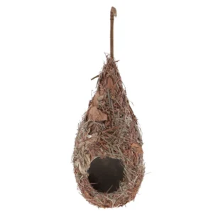 Słomiany domek dla ptaków z trawy - ręcznie tkane gniazdo na zewnątrz Biały