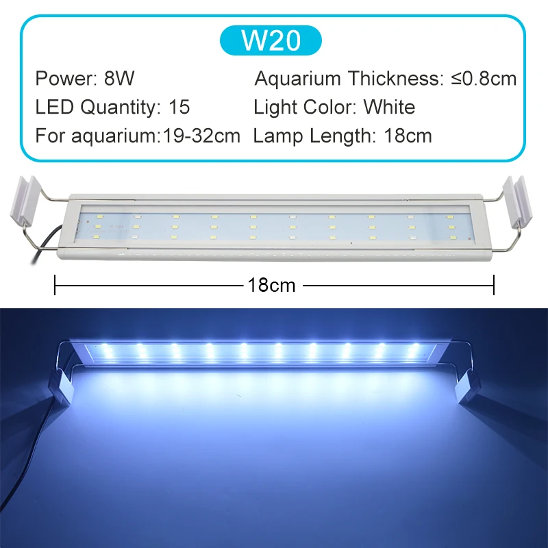 Smukła lampa LED Super Slim do akwarium z roślinami — wodoodporna, klips Biały