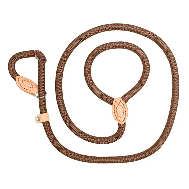 Smycz typu slip lead dla psa z liny, regulowana Brązowy