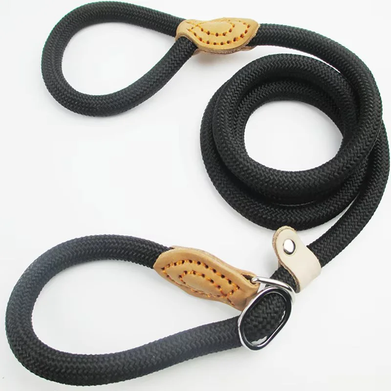 Smycz typu slip lead dla psa z liny, regulowana Czarny