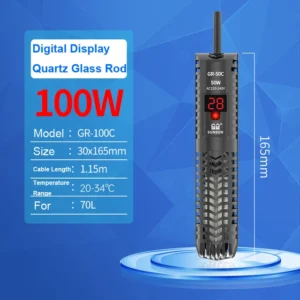 SUNSUN Grzałka akwariowa szklana LCD 50–200W – cyfrowy termostat zanurzeniowy Czarny