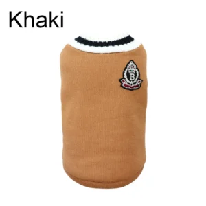 Sweterek dla psa i kota w stylu college z dekoltem w serek Khaki