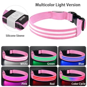 Świecąca obroża LED dla psa, ładowana USB Różowy