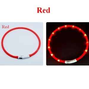 Świecąca obroża LED dla psa — silikonowa, na USB Czerwony