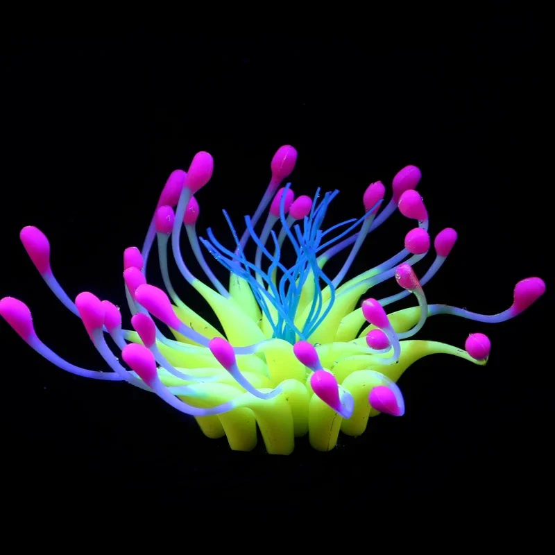 Świecąca sztuczna roślina do akwarium - silikonowa dekoracja fluo Fioletowy