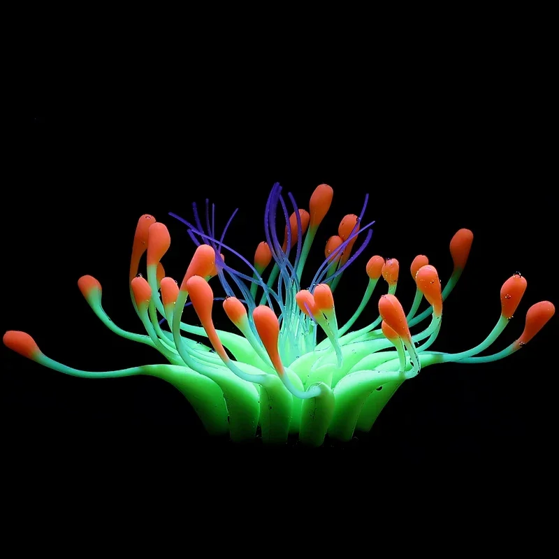 Świecąca sztuczna roślina do akwarium - silikonowa dekoracja fluo Pomarańczowy