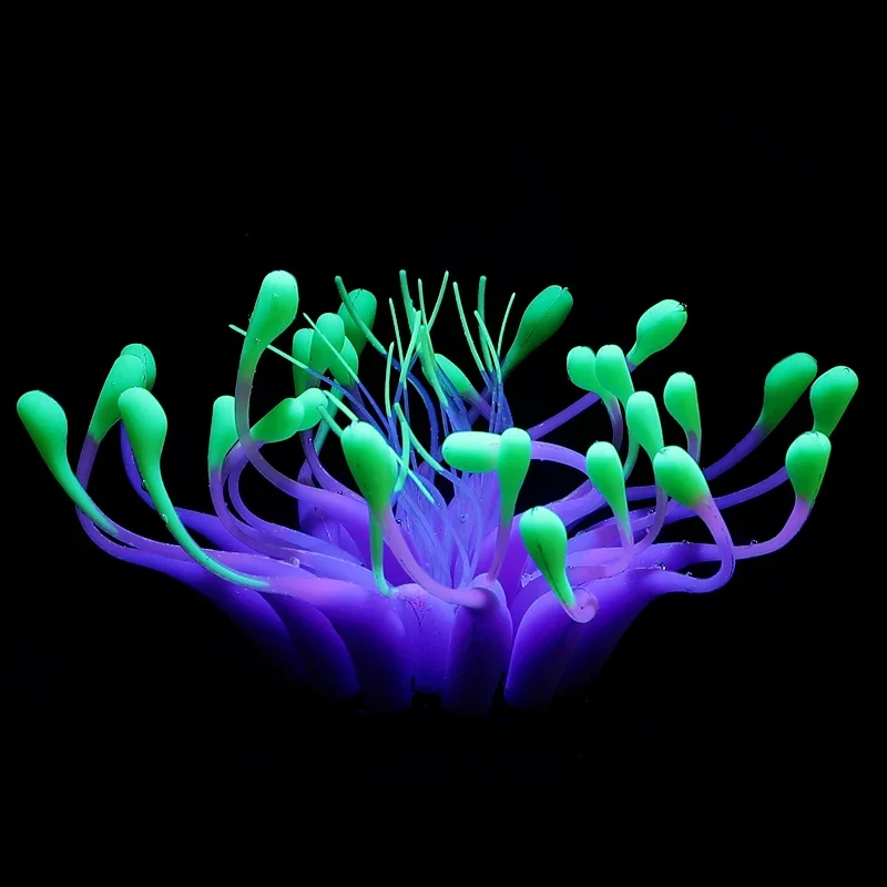 Świecąca sztuczna roślina do akwarium - silikonowa dekoracja fluo Zielony