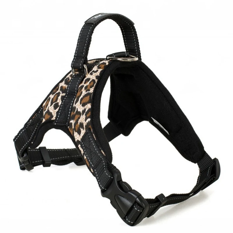 Regulowane szelki dla psa z uchwytem i smyczą Leopard print