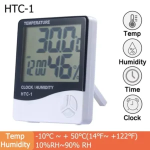 Termometr higrometr HTC-1 HTC-2 LCD — stacja pogodowa do użytku wewnętrznego i zewnętrznego Pomarańczowy