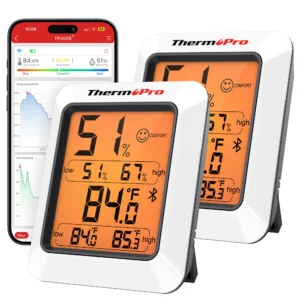 ThermoPro TP350 Bezprzewodowy Termometr Higrometr z Aplikacją do 80 m Srebrny