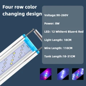 Ultra cienka lampa LED z klipsem do akwarium 18–75 cm — RGB, wzrost roślin Czarny