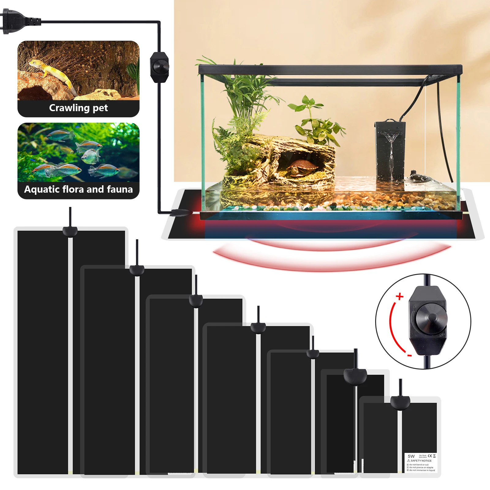 Mata grzewcza do terrarium 5–45W wodoodporna z regulatorem
