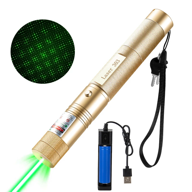 Wskaźnik laserowy 303 dla kota z zielonym światłem i wzorami Złoto