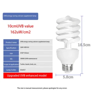 Żarówka UV UVB 13-26W energooszczędna do terrarium — lampa opalania gadów 5.0/10.0 Jasnoszary