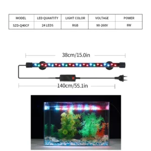 Wodoodporna zatapialna lampa LED RGB do akwarium — pilot, dekoracja zbiornika Jasnoszary