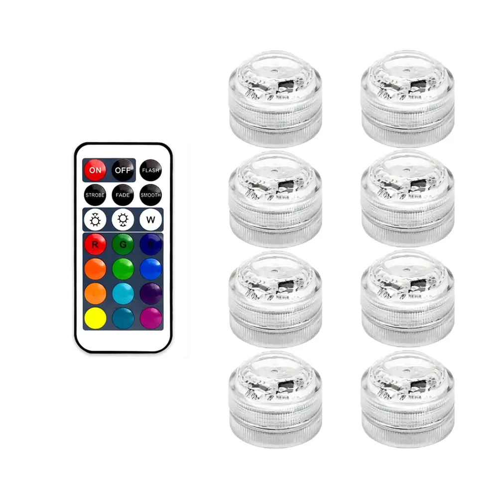 Zatapialne diody LED do akwarium z pilotem, podwodne światełka 8 light 1 control