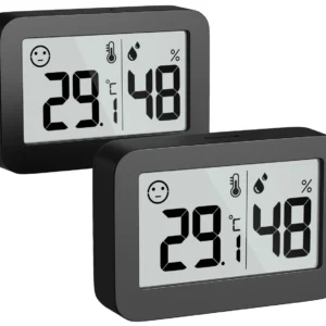 Zestaw 2 Magnetycznych Termometrów Higrometrów LCD Wewnątrz i Zewnątrz Czarny